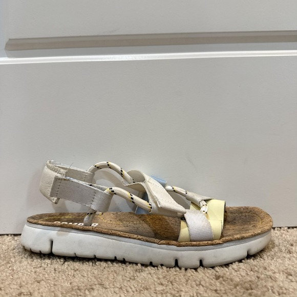 Camper Shoes - Camper Sandals Shoes Womens Size 8 White Strappy Cork Footbed Hook Loop Comfort